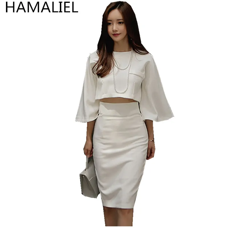 Женский офисный комплект HAMALIEL белый из 2 предметов с расклешенными рукавами +