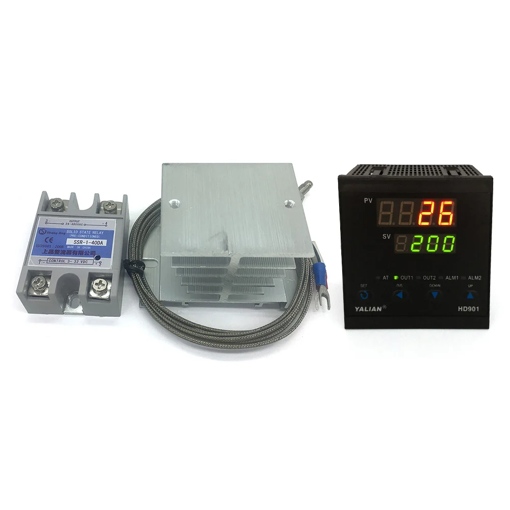 

CE certified digital temperature controller industry thermoregulator two lines display+Max 40A SSR+2M k thermocouple+heat sink