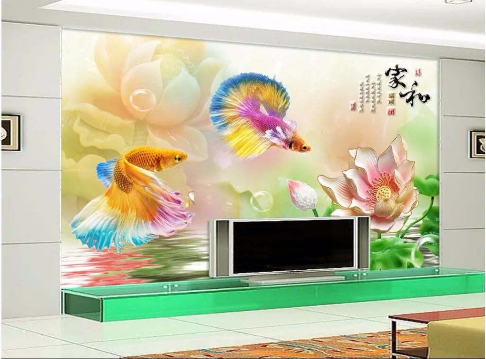Custom mural 3d photo wallpaper Carp lotus background wall living room painting murals for walls 3 d | Обустройство дома