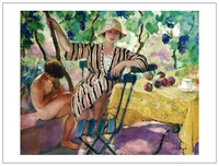 post impressionism masterpiece reproduction canvas painting henri lebasque the garden at summer pierre and nono under the grapes