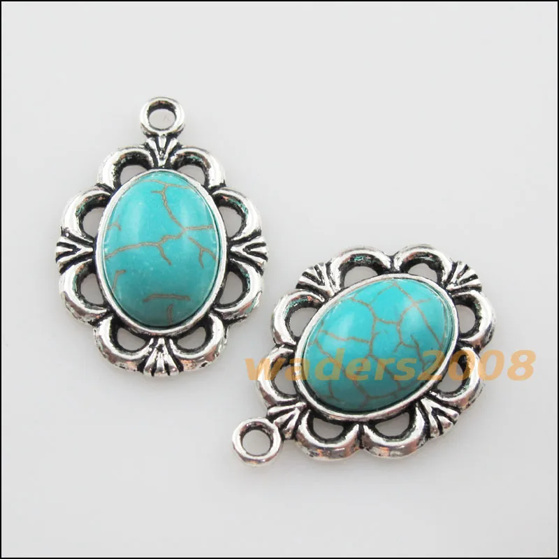 10 шт. ретро тибетский серебряный овальный камень цветок амулеты подвески