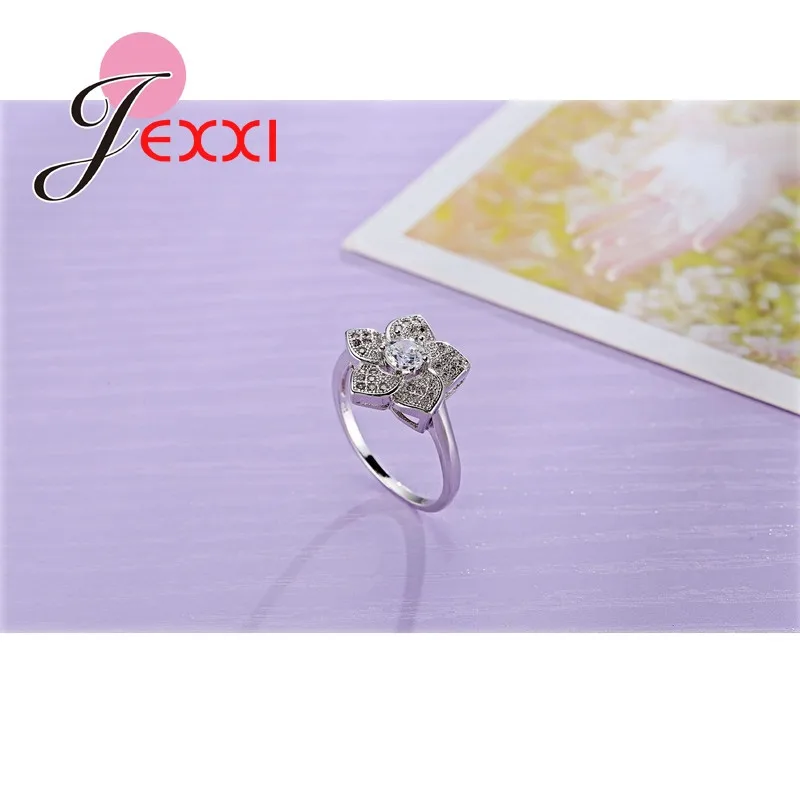 925 Sterling Silver Ring Plant Series Sharp Corner Flower Ornament White Crystal Cubic Zirconia For Women Girl Birthday Present | Украшения
