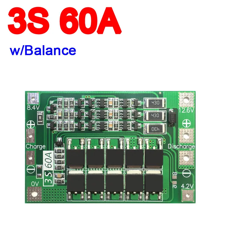DYKB 3S 60A BMS балансировочная плата 11 1 V 12 6 18650 литий ионная литиевая батарея Защитная