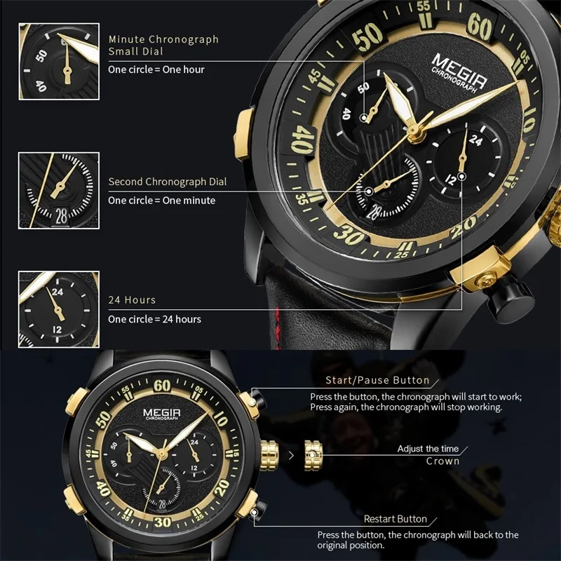 Часы MEGIR мужские спортивные повседневные кварцевые с кожаным ремешком|wristwatch