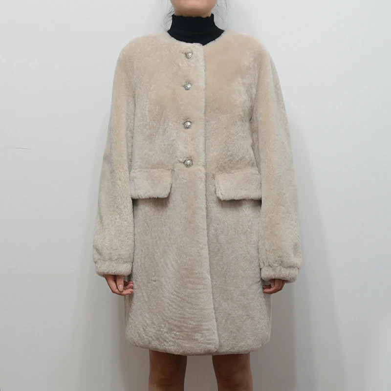 Натуральная овечья шерсть шуба женская Европейская импортная Меховая куртка с