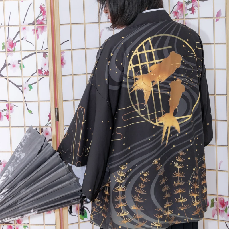 Кимоно в японском стиле винтажная мечта Золотая рыбка с принтом Yukata Haori летняя