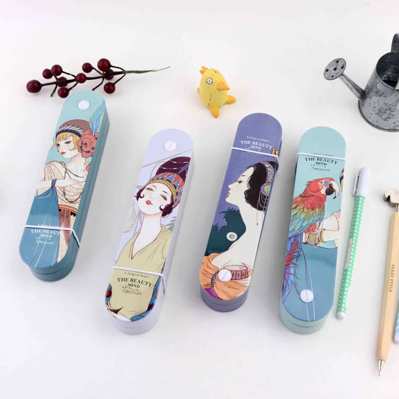 

Languo The Beauty Mind Forever Pencil Cases Rotato Students Iron Pencil Box Pen Collection Holder High Quality Stationery Gifts