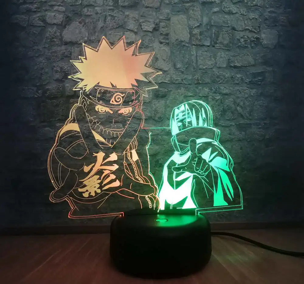Naruto3 Marvel фигура Мстителей 3D смешанный цвет luminaria USB зарядка Настольная лампа Подростковая спальня декоративный ночник мальчик Рождественский подарок - Испускаемый цвет: Naruto3