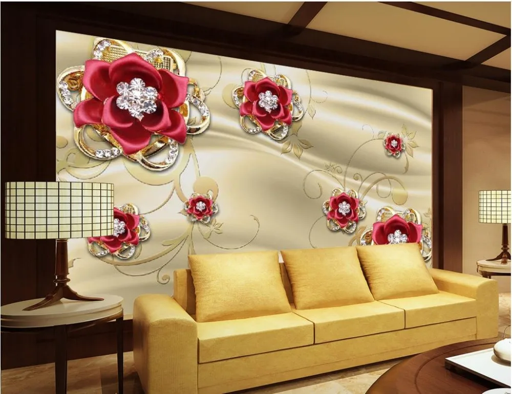 3d обои для комнаты золотые ювелирные изделия Алмаз Красная роза фон стены цветок
