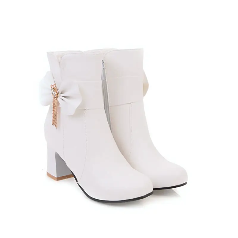 

ASUMER HOT SALE 2018 bowknot round toe ankle boots for women solid elegant winter boots thick heels high quality fashion boots