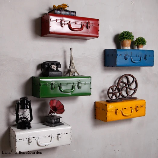 

Wall Floating Retro Vintage Metal Industrial Suitcase Shelves
