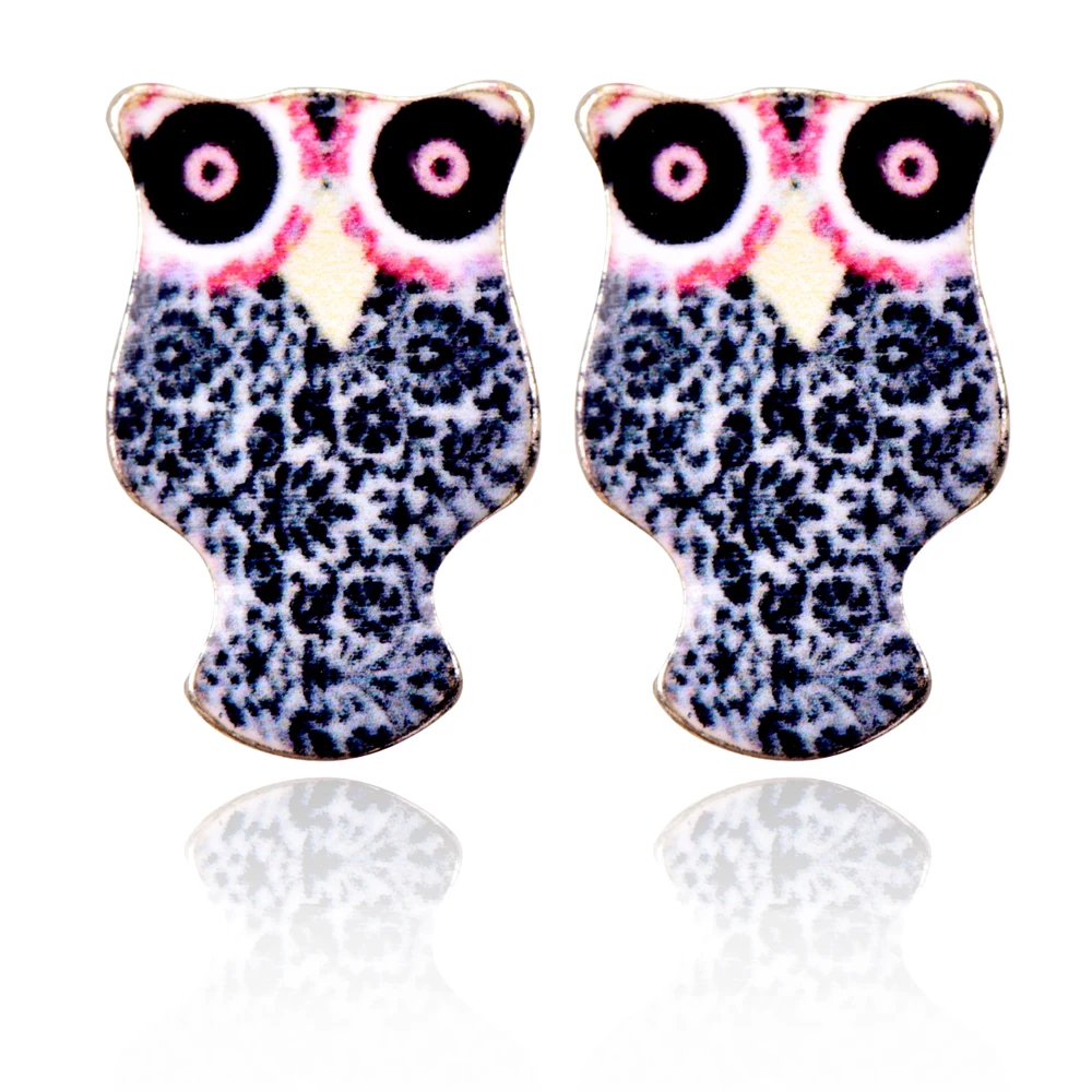 Josbores Cute Little Oil Colorfully Owl Stud Earrings for Women Lovely Cartoon 3D Animal Ear Cuff Fashion Jewelry | Украшения и