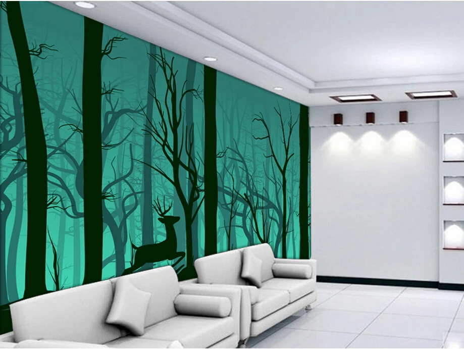 Обои на заказ с изображением природы пейзаж оленями и деревьями 3d фотообои для