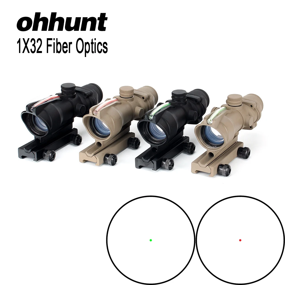 

20pcs ohhunt 1x32 Hunting Scopes Red or Green Dot Sights Real Fiber Optics Optical Scope Fit 20mm