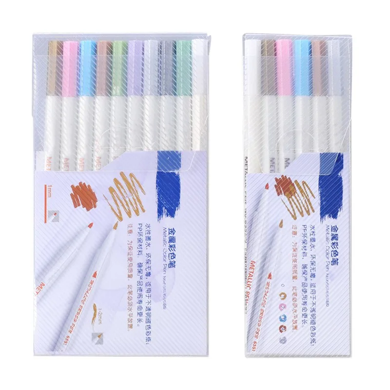 10 Colors Metallic Markers Pens Set for Scrapbooking DIY Photo Album Card Making Calligraphy Doodling Liquid-Ink Round Tip