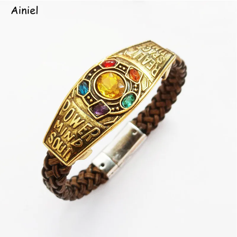 Завершающей танос Бесконечность камни перчатку браслет кожаный шнур кольцо с