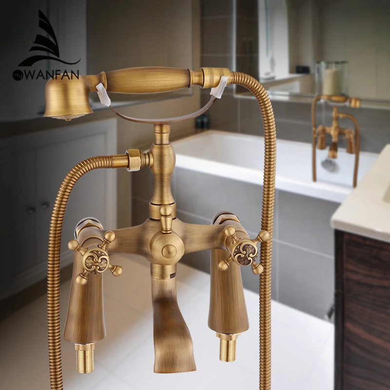 

Bathtub Faucets Antique Brass Material Bathroom Shower Set Bathtub Mounted Mixer Tap Bathroom Faucet Dual Holder Crane HJ-6053