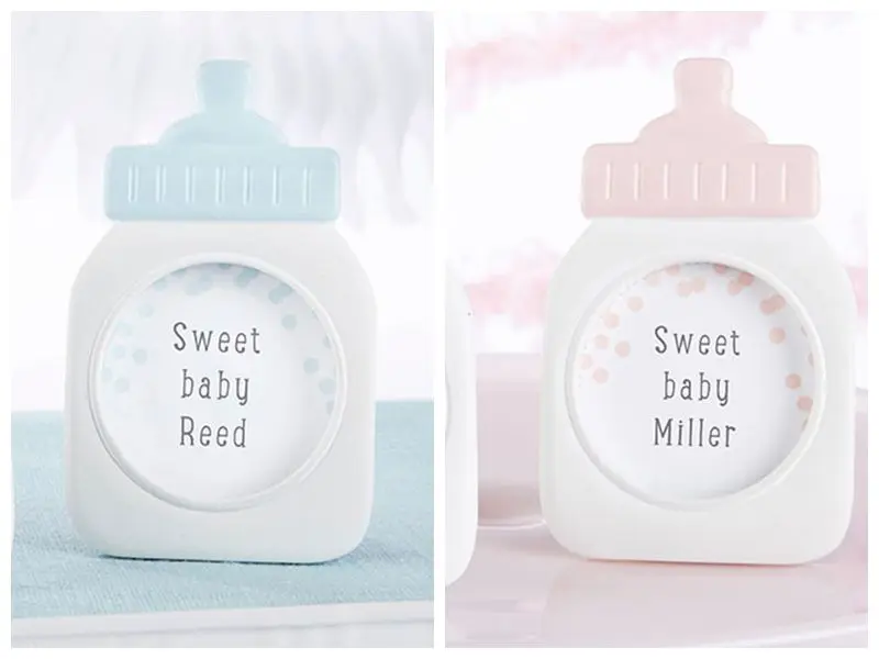 (60 шт./лот) baby Shower партии украшение сувениры из бутылочки Рамки в синий и розовый