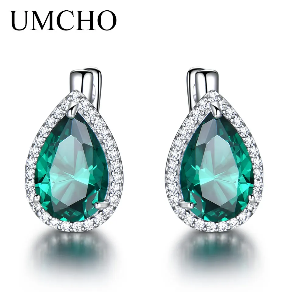 emerald earrings UMCHO зелёный Изумрудный камень, клипсы, серьги 925 пробы, серебряные серьги для женщин, новая мода, овальный камень, хорошее ювелирное изделие, подарок - Цвет камня: emerald earrings