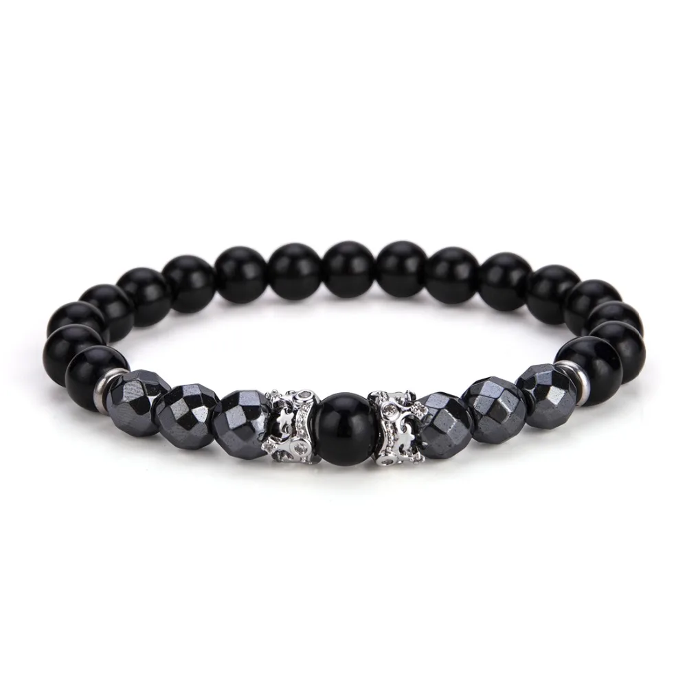 Мужской браслет Noter новый дизайн с двойной милой короной обсидиан гематит Braclets
