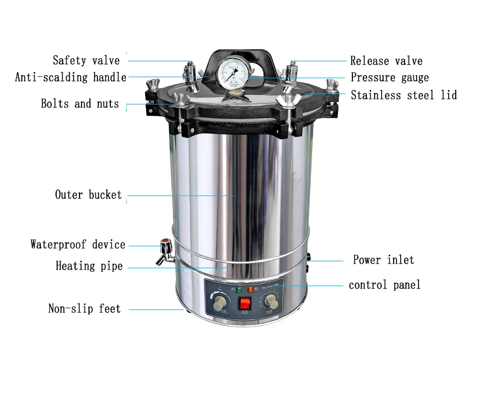 8L/9L/12L/18L/24L/35L/50/75L/100L Портативный автоклав самоуправляемый вертикальный цифровой дисплей автоматический