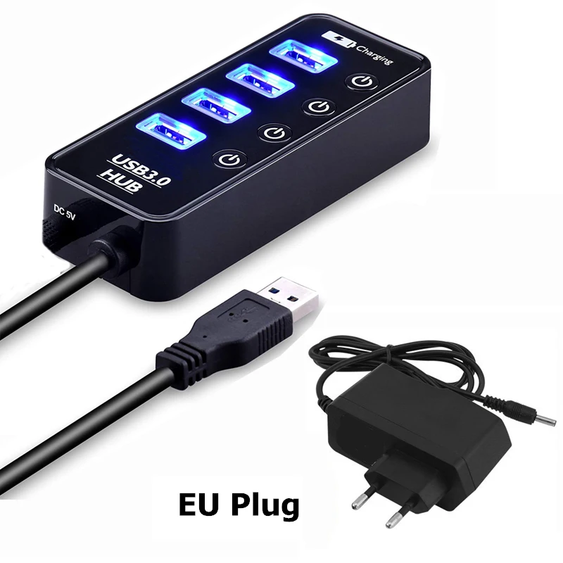 Высококачественный концентратор USB 3,0 с высокой скоростью и поддержкой зарядки, мультипэ, usb-концентратор для ПК, ноутбука, 7 портов, адаптер-удлинитель, концентратор USB 3,0 - Цвет: 4 Ports EU Adapter