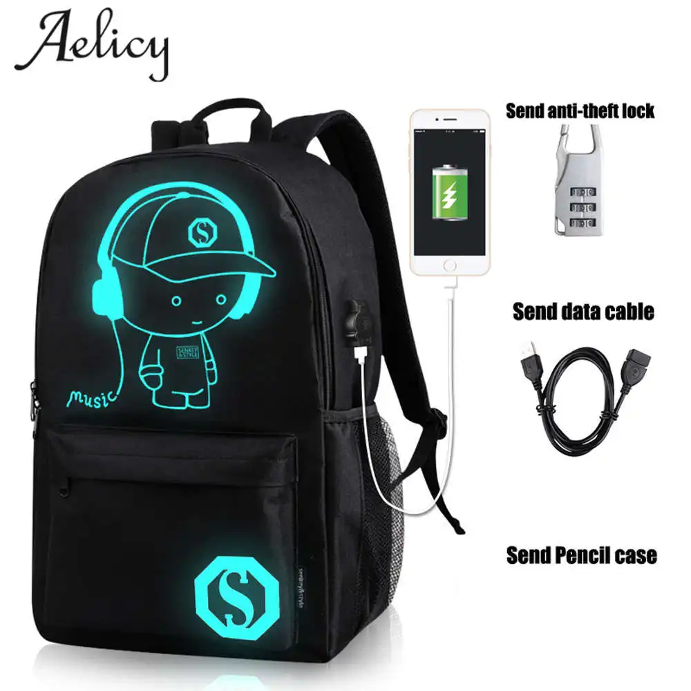 Школьный рюкзак Aelicy для мальчиков и девочек студенческий с подсветкой usb