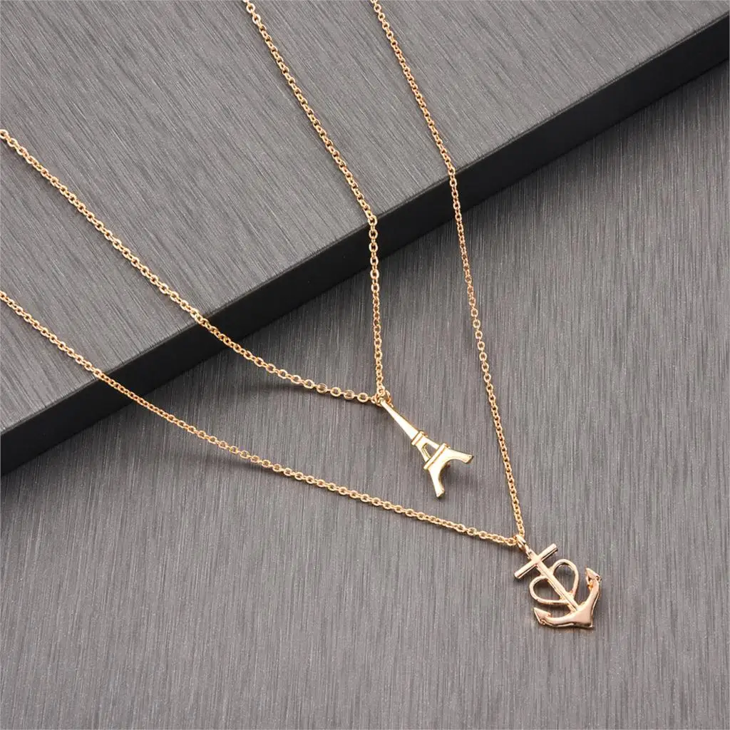 Ксвинд Бохо Сердце Стрела Длинные Подвески Ожерелья Леди Чокер Винтаж Ожерелье Многослойная Украшения на Эйфелевой Башне