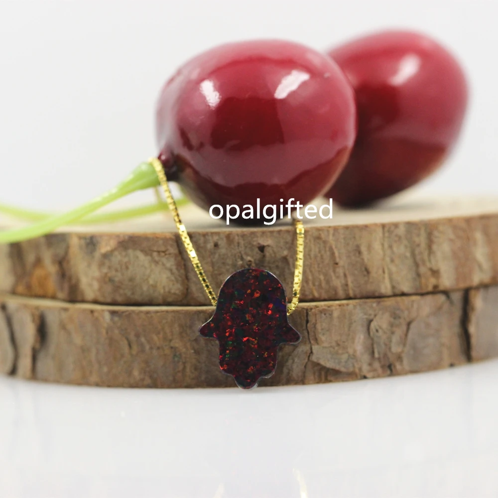 (1 шт./лот) Бесплатная доставка OP71 черное синтетическое опаловое ожерелье Hamsa опал