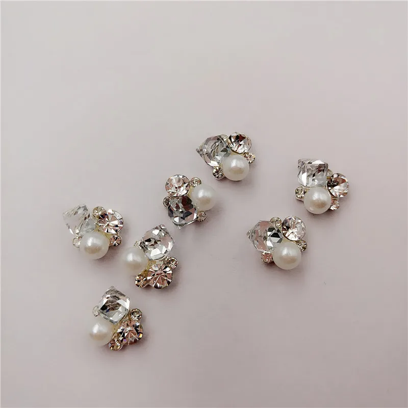 

10 PCS Flatback Nail Art 3D Transparent Rhinestone Pearl Alloy DIY Decorations Jewelry Nails Salon Sticker Supplies Accessories