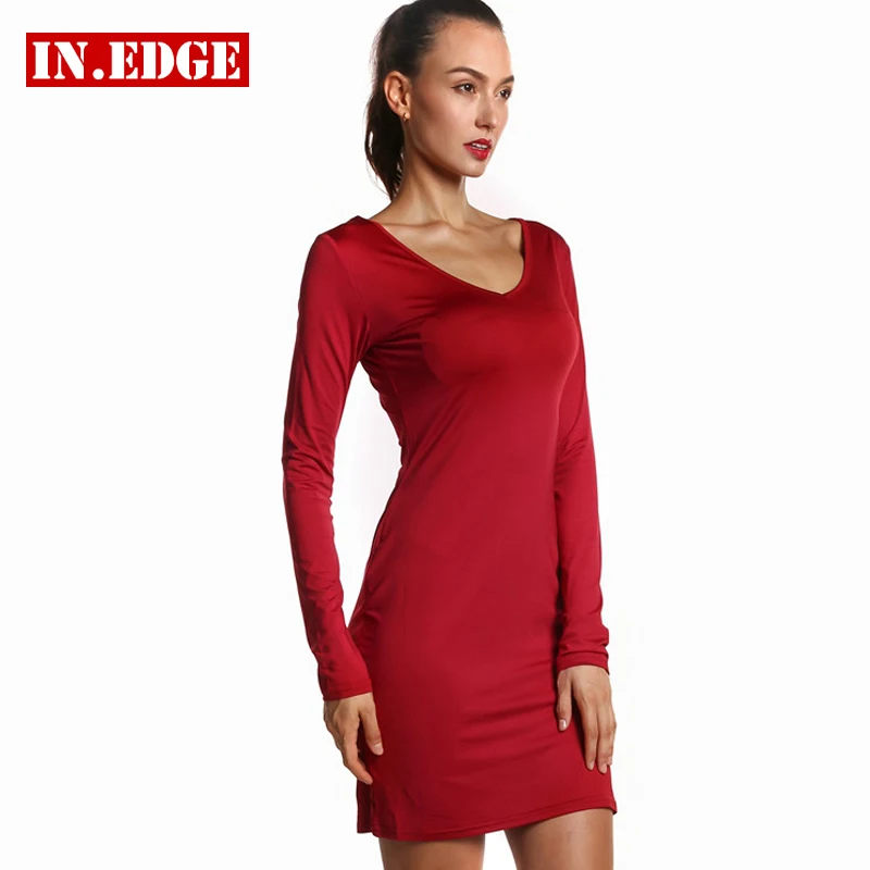 Женское красное платье с длинным рукавом сексуальное повседневное офисное