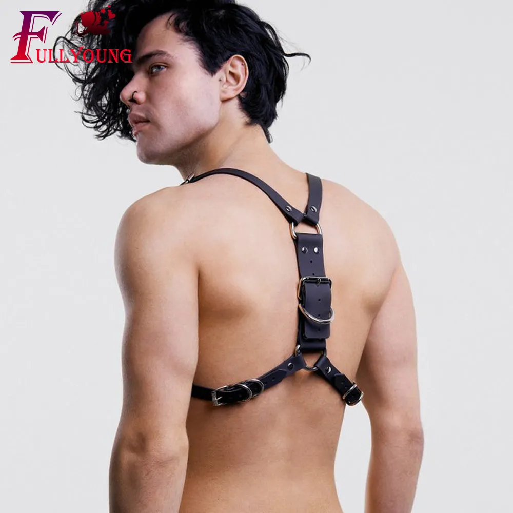 Fullyoung Для мужчин кожаный ремень из искусственной кожи Панк тела регулируется
