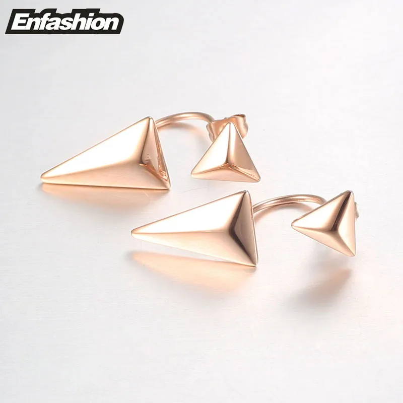 Enfashion, Двойные треугольные серьги, золотые серьги-гвоздики, серьги из нержавеющей стали,, модные ювелирные изделия для женщин E5143