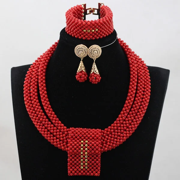 Модные комплекты украшений из коралловых бусин красного вина ручной работы