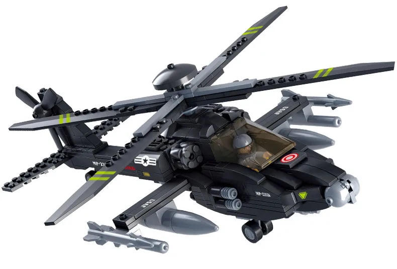 Модели строительство игрушечный самолет черный AH 64 утилита вертолет 3D 293 шт Sluban