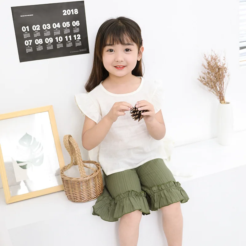 Блузка для девочек 2018 летняя рубашка с рукавами крылышками маленьких школьная