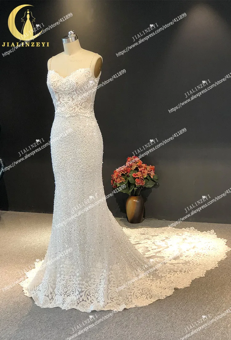 JIALINZEYI Real Picture Spaghetti Strap Lace mermaid Sexy Long Train Bridal Wedding Dresses wedding gown dresse 2021