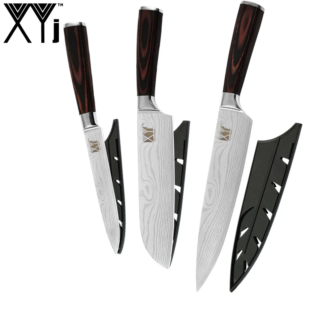 3 PCS Set XYj набор кухонных ножей для мамы, очень острый нож для готовки, 7Cr17mov шеф-повара для нарезки сантоку ножи для чистки овощей и фруктов, оболочка - Цвет: 3 PCS Set