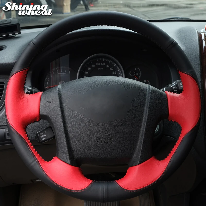 Блестящий пшеничный черный красный кожаный чехол на руль для Kia Sportage 2 2005-2010 2009 |