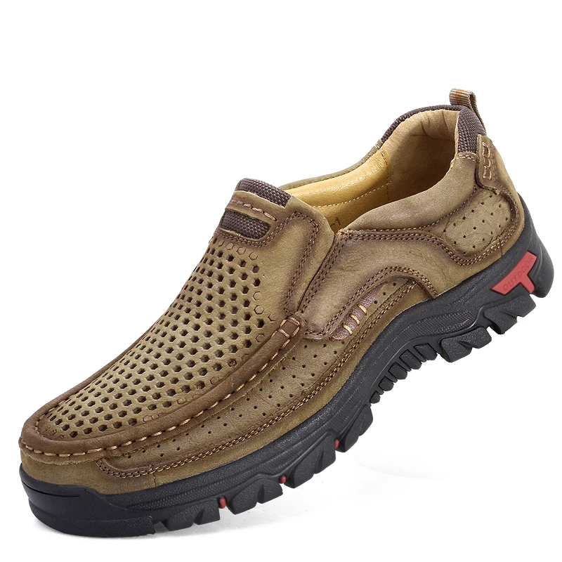 Agsan Designer Genuine Leather Men Shoes Big Size 48 47 Summer Breathable Hollow Full Grain Zapatos Hombre Elastic Band | Обувь