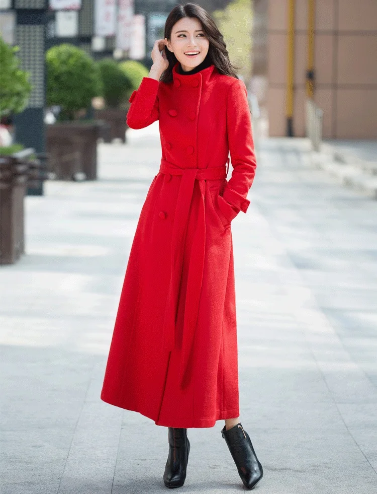 2018 новое шерстяное пальто удлиненное двубортное тонкое модное | Женская одежда