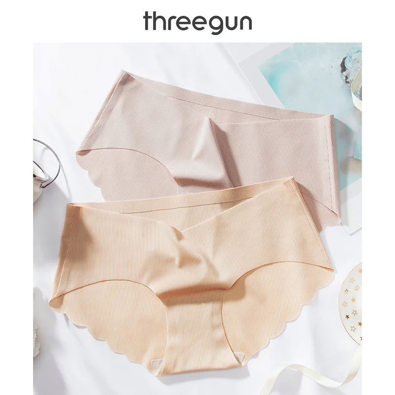 Pack1 Pink Nude THREEGUN 2 шт женские трусики бесшовные сексуальные трусы-брифы в полоску спандекс кружево низкая талия база сплошной дышащий бриф - Цвет: Pack1 Pink Nude