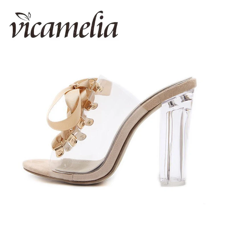Vicamelia/женские прозрачные босоножки на высоком каблуке с ремешками женские