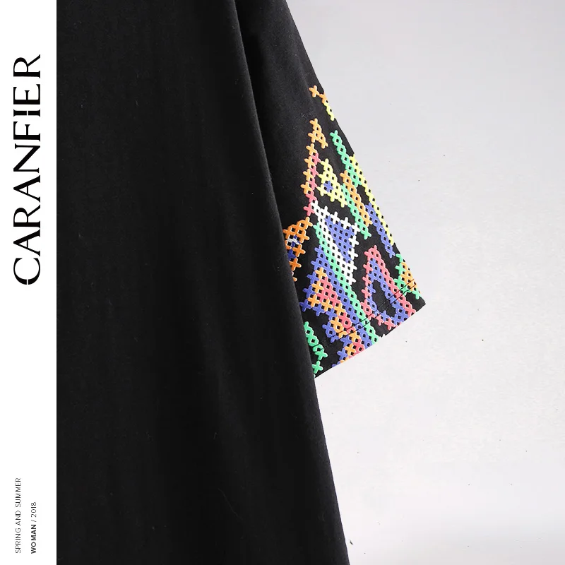 CARANFIER модное Брендовое женское платье с коротким рукавом свободное Хлопковое