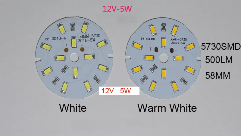 SMD5730 PCB DC12V 100LM/Вт светодиодные лампы 3 Вт 5 7 9 12 15 21 светодиодный белый/теплый белый