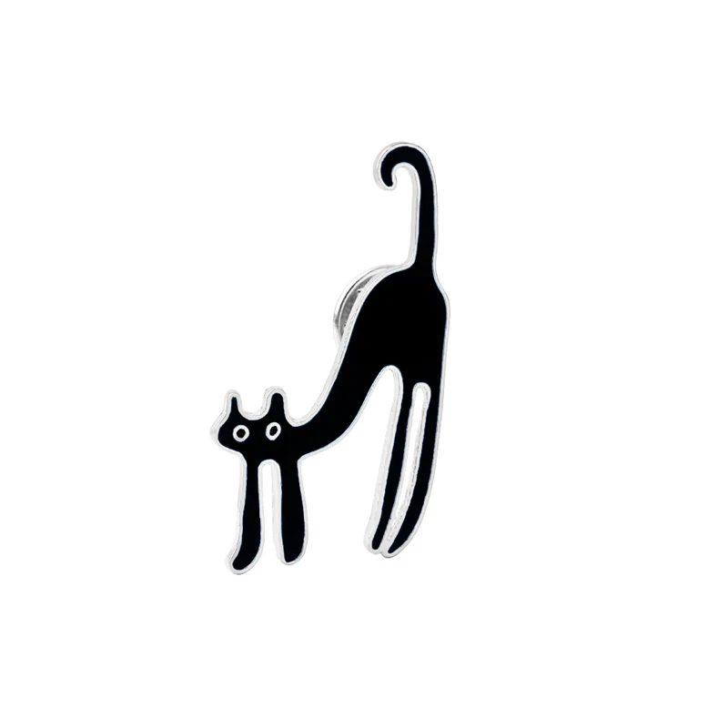 black cat 4pc/set Enamel Fashion Creative Brooches Lapel pin Cute Cat PREFECT Shield Denim Hat women badge Kids family Gifts collection - Окраска металла: black cat