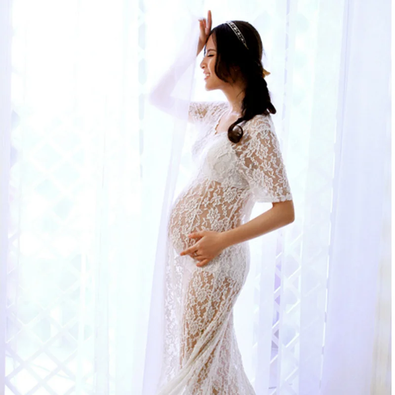 2017 реквизит платье для беременных белое кружевное | Мать и ребенок