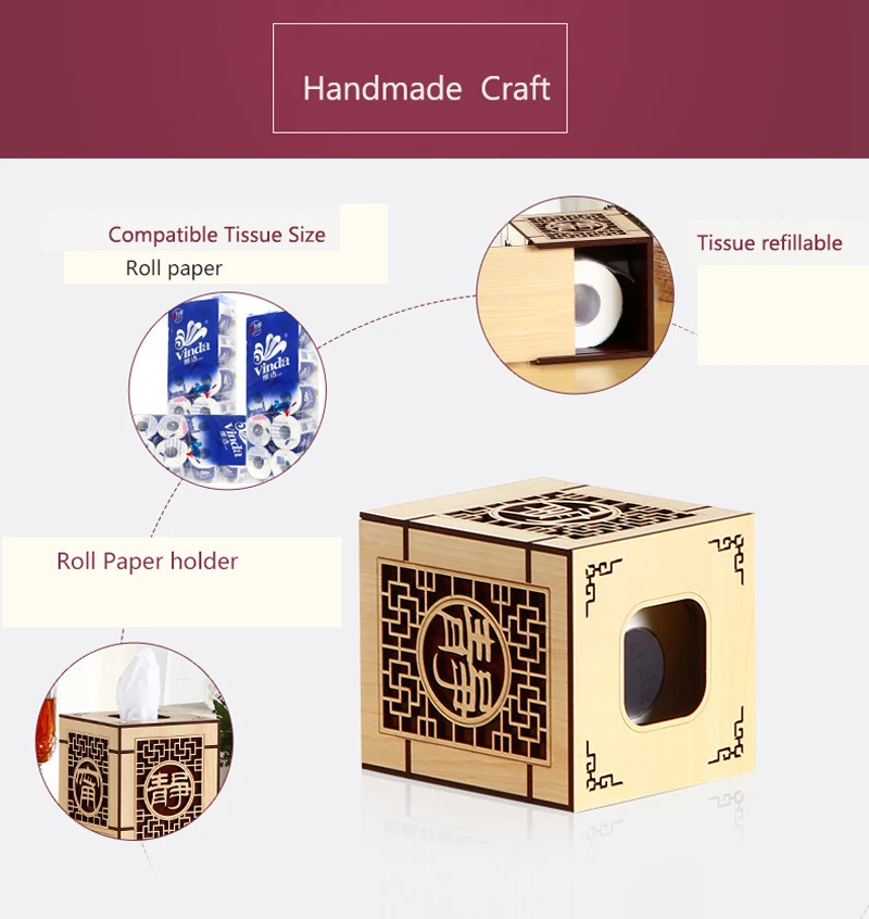 Квадратная крышка коробки для салфеток декоративный классический деревянный