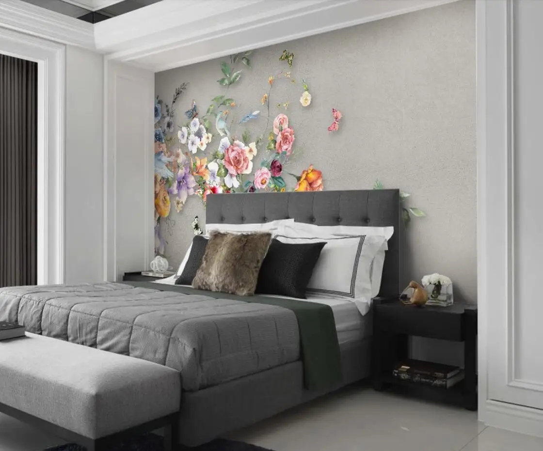 Flower Butterfly Wall Mural Wallpaper for Living Room TV Background Waterproof Canvas Floral Luxury HD Papers Home Decor | Обустройство