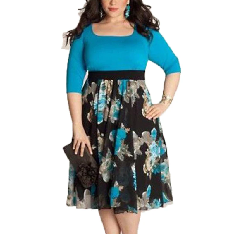 NEW 2019 Elegant Patchwork Women Dress Large Size Plus Clothing Sheath Casual Vestidos | Женская одежда